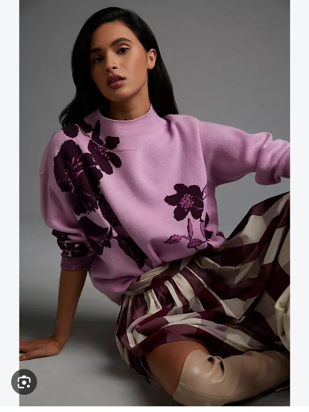 Jo Faulkner For Anthrpologie Cary's Sweater By Jo Faulkner Purple Floral Sweater